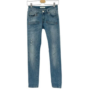 Pierre Balmain Biker Low Rise Skinny Jeans Medium Light Wash‎ Denim Size 25